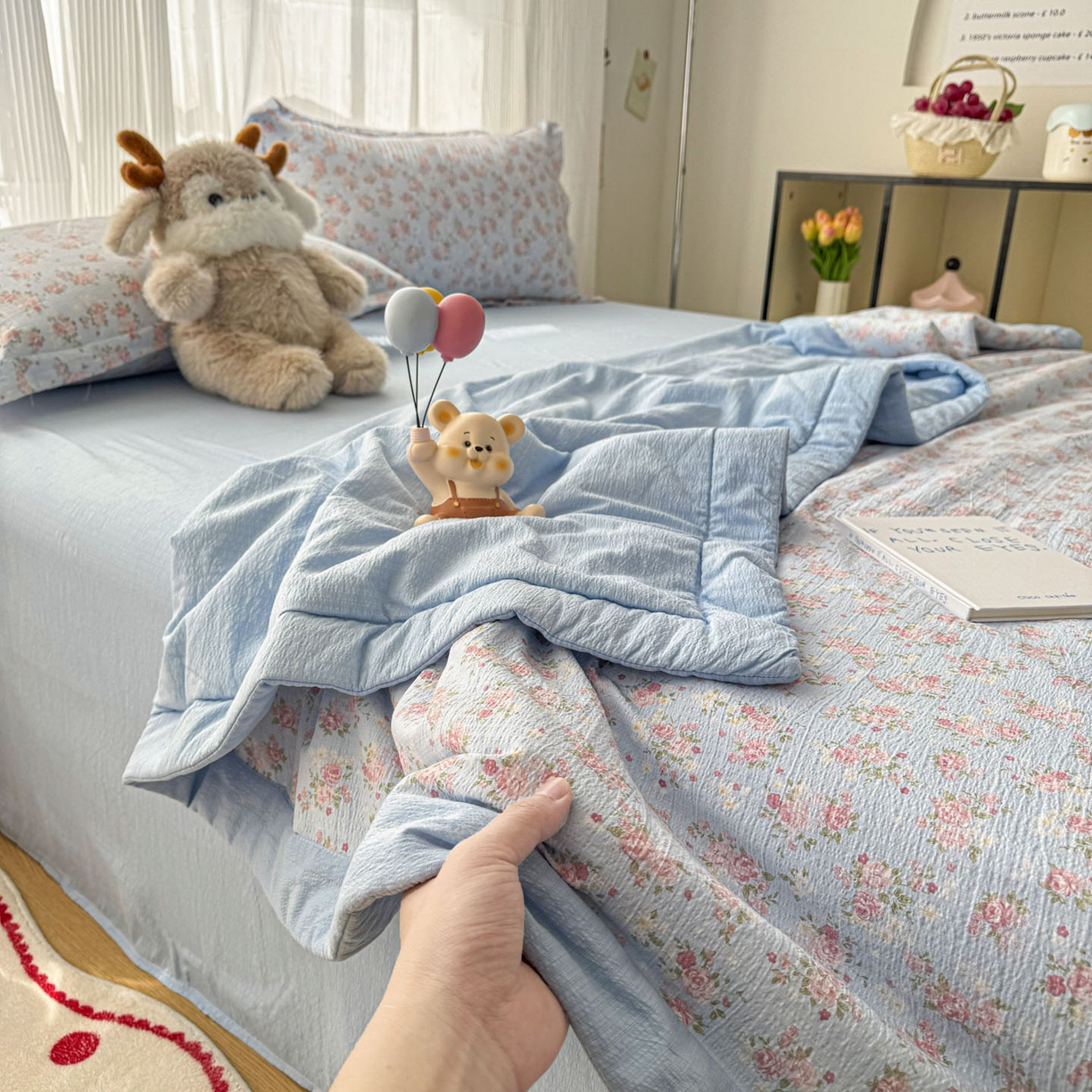 91家纺网 家纺一手货源 找家纺 默忆 2026新款A泡芙双层纱大豆夏被夏凉被空调被夏被四件套 泡芙-花开富贵