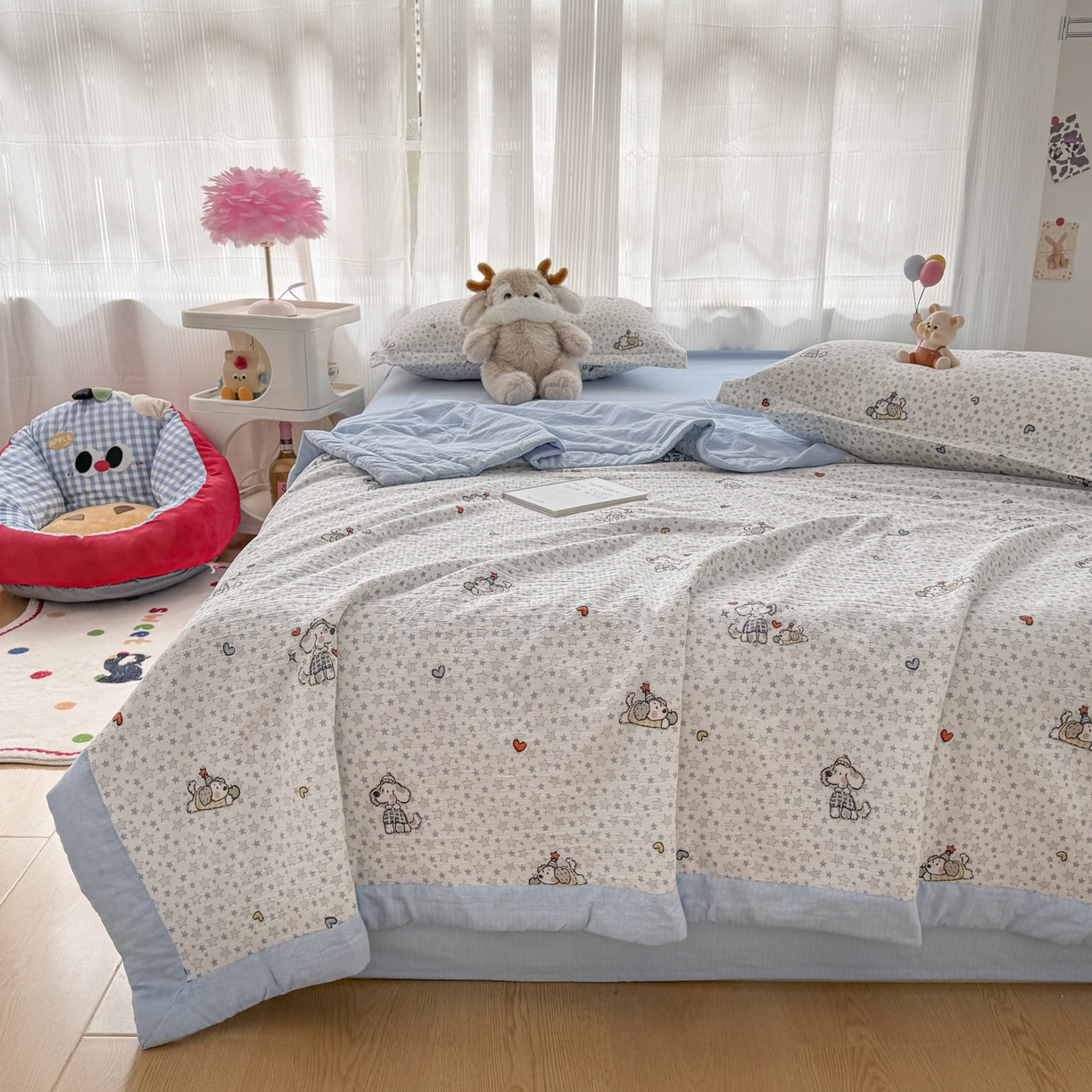 91家纺网 家纺一手货源 找家纺 默忆 2026新款A泡芙双层纱大豆夏被夏凉被空调被夏被四件套 泡芙-happy狗