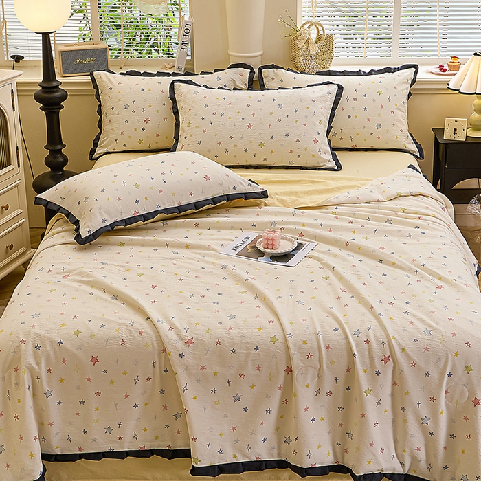 91家纺网 家纺一手货源 找家纺 一比一家纺 2026新款木棉赫本风花边夏被夏凉被空调被 梦幻星空