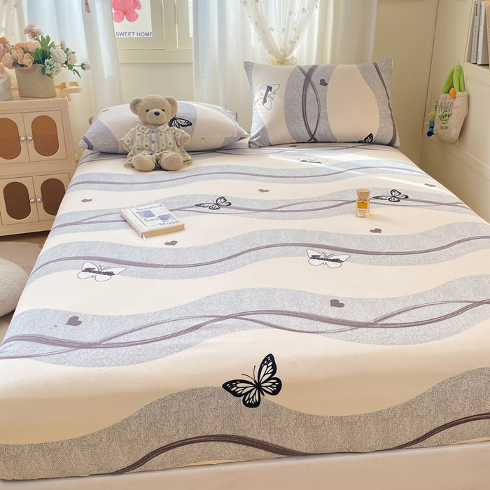 91家纺网 家纺一手货源 找家纺 朵朵家纺 2025新款超柔水洗棉云感印花单床笠床垫保护套床笠（床垫保护套可定制尺寸 ）-场景一 蝶恋心