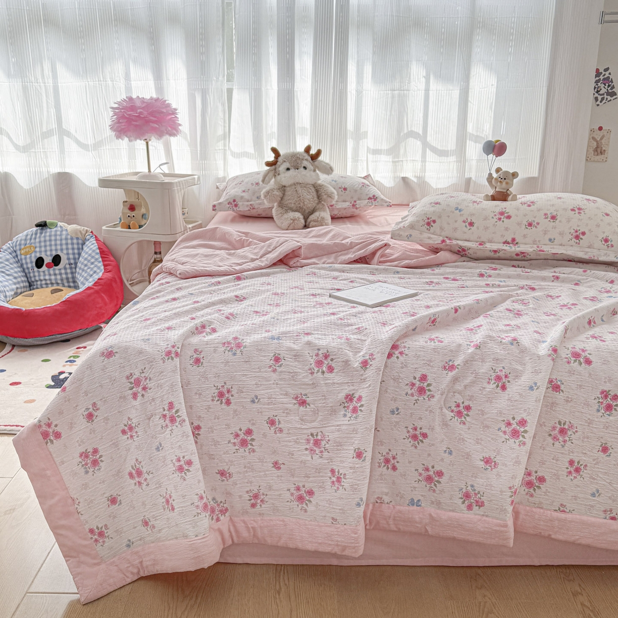 91家纺网 家纺一手货源 找家纺 默忆 2026新款A泡芙双层纱大豆夏被夏凉被空调被夏被四件套 泡芙-花枝招展