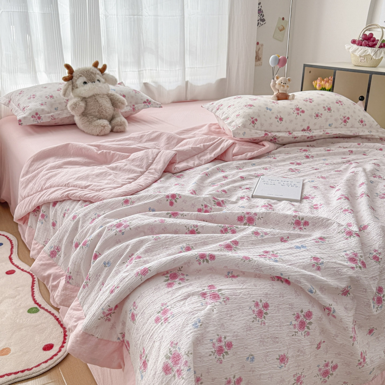 91家纺网 家纺一手货源 找家纺 默忆 2026新款A泡芙双层纱大豆夏被夏凉被空调被夏被四件套 泡芙-花枝招展