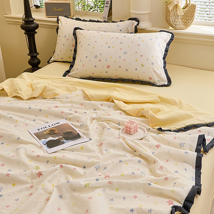 91家纺网 家纺一手货源 找家纺 一比一家纺 2026新款木棉赫本风花边夏被夏凉被空调被 梦幻星空