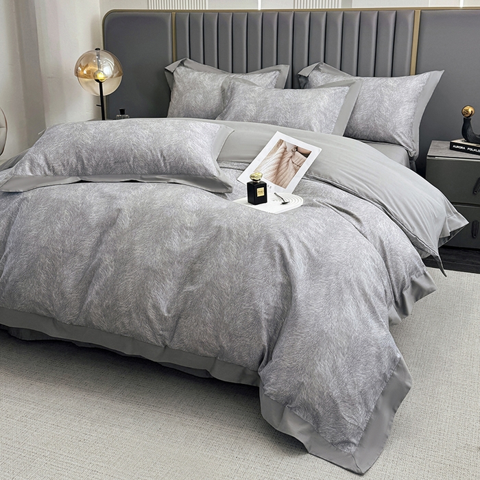 91家纺网 家纺一手货源 找家纺 乐蔻家纺 2026新款宽边数码精梳长绒棉纯棉四件套 布里亚那 灰