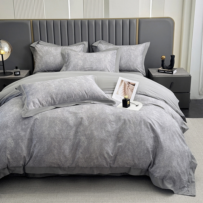 91家纺网 家纺一手货源 找家纺 乐蔻家纺 2026新款宽边数码精梳长绒棉纯棉四件套 布里亚那 灰