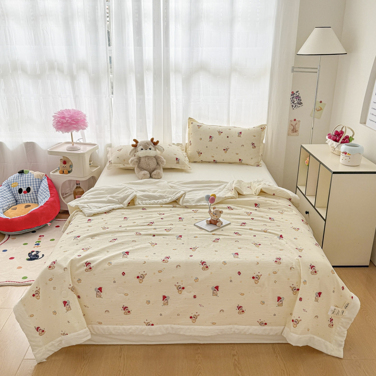 91家纺网 家纺一手货源 找家纺 默忆 2026新款A泡芙双层纱大豆夏被夏凉被空调被夏被四件套 泡芙-魔法星星人