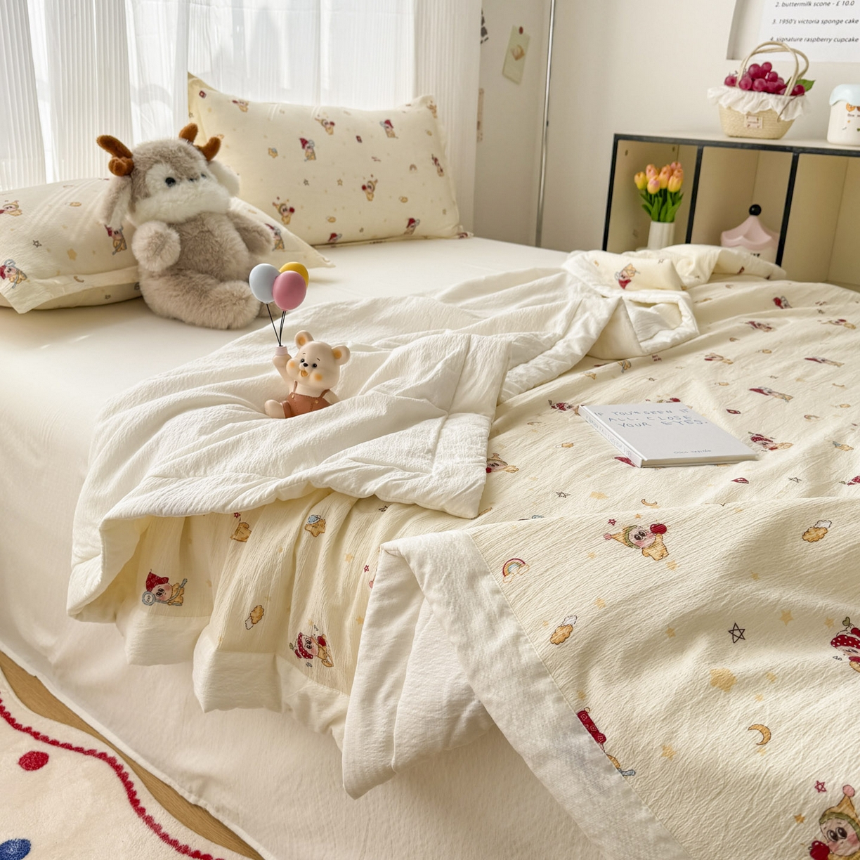 91家纺网 家纺一手货源 找家纺 默忆 2026新款A泡芙双层纱大豆夏被夏凉被空调被夏被四件套 泡芙-魔法星星人