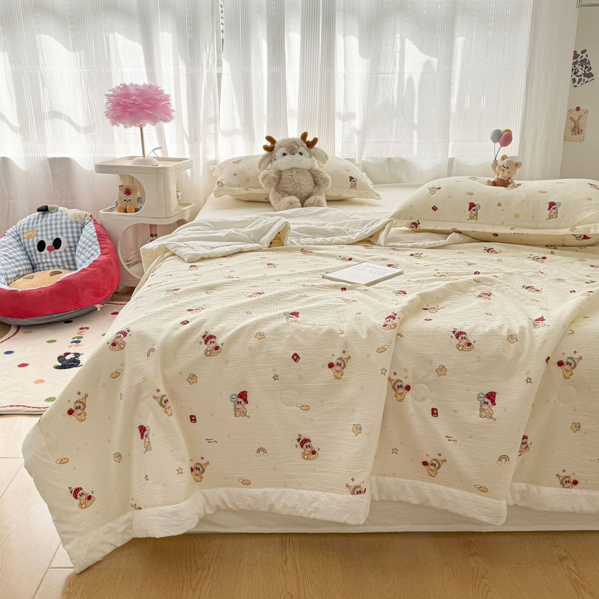 91家纺网 家纺一手货源 找家纺 默忆 2026新款A泡芙双层纱大豆夏被夏凉被空调被夏被四件套 泡芙-魔法星星人