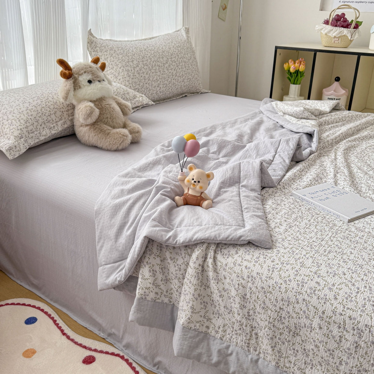 91家纺网 家纺一手货源 找家纺 默忆 2026新款A泡芙双层纱大豆夏被夏凉被空调被夏被四件套 泡芙-莫奈花紫