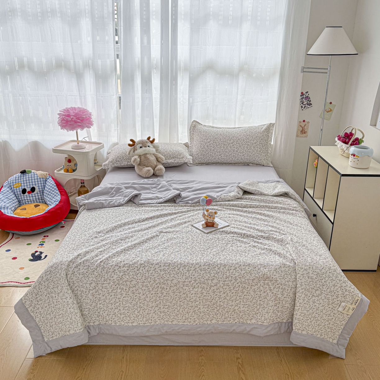 91家纺网 家纺一手货源 找家纺 默忆 2026新款A泡芙双层纱大豆夏被夏凉被空调被夏被四件套 泡芙-莫奈花紫