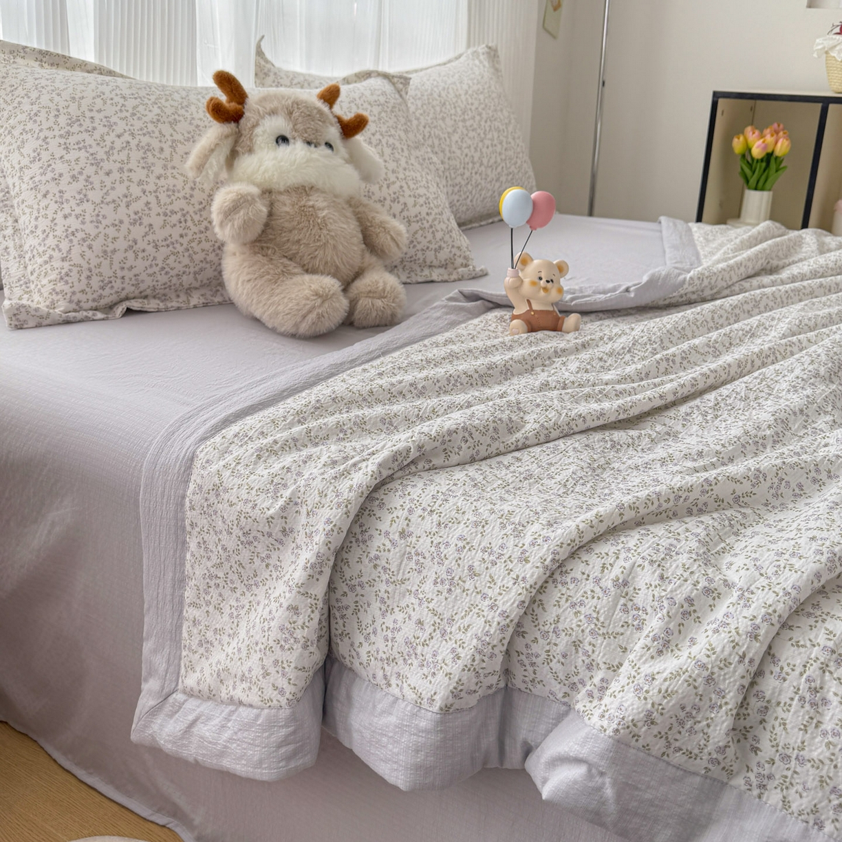 91家纺网 家纺一手货源 找家纺 默忆 2026新款A泡芙双层纱大豆夏被夏凉被空调被夏被四件套 泡芙-莫奈花紫