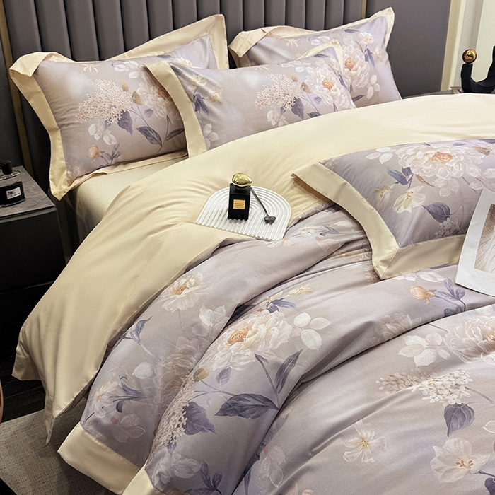 乐蔻家纺 2026新款宽边数码精梳长绒棉纯棉四件套 净馨 灰