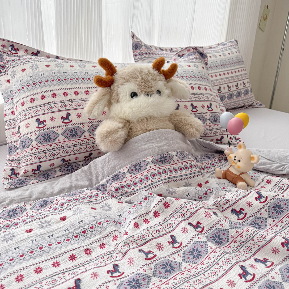 91家纺网 家纺一手货源 找家纺 默忆 2026新款A泡芙双层纱大豆夏被夏凉被空调被夏被四件套 泡芙-童趣木马