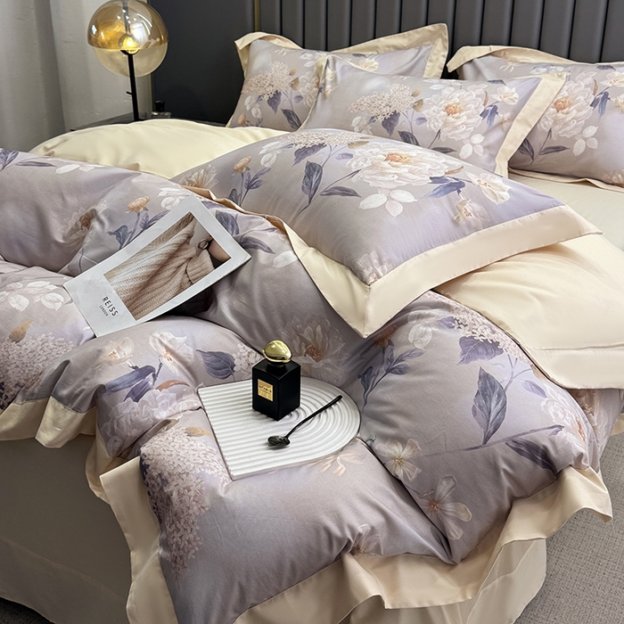 91家纺网 家纺一手货源 找家纺 乐蔻家纺 2026新款宽边数码精梳长绒棉纯棉四件套 净馨 灰