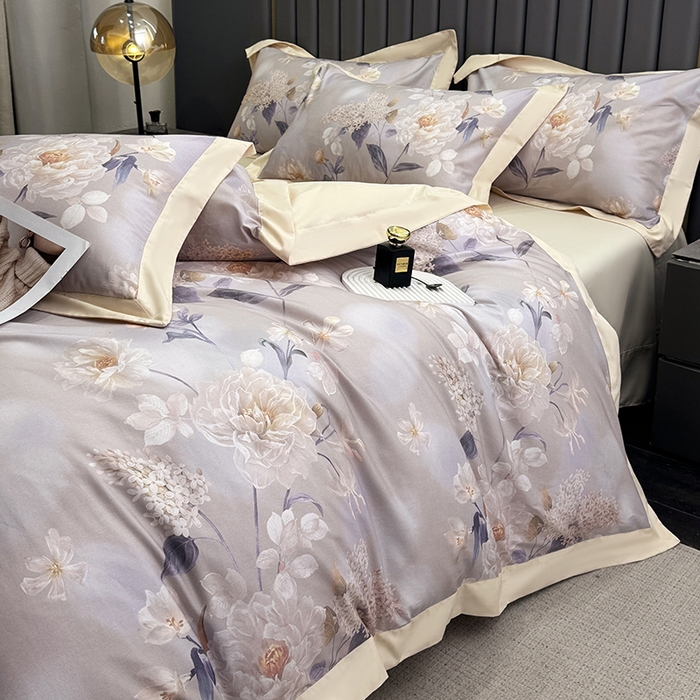 91家纺网 家纺一手货源 找家纺 乐蔻家纺 2026新款宽边数码精梳长绒棉纯棉四件套 净馨 灰