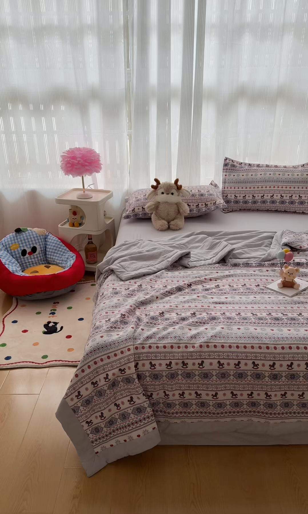 91家纺网 家纺一手货源 找家纺 默忆 2026新款A泡芙双层纱大豆夏被夏凉被空调被夏被四件套 泡芙-童趣木马