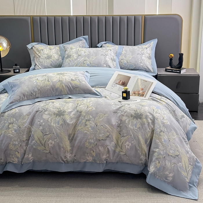 91家纺网 家纺一手货源 找家纺 乐蔻家纺 2026新款宽边数码精梳长绒棉纯棉四件套 柯利福  灰