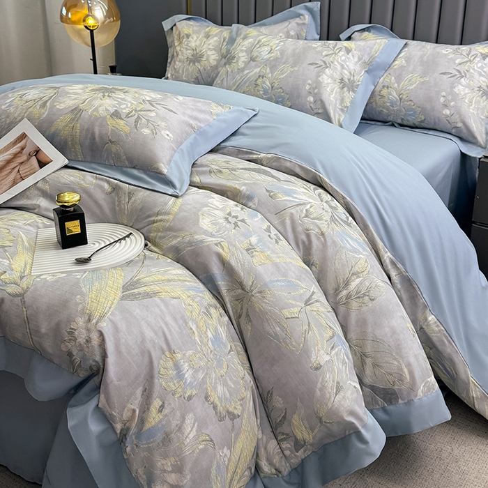 91家纺网 家纺一手货源 找家纺 乐蔻家纺 2026新款宽边数码精梳长绒棉纯棉四件套 柯利福  灰