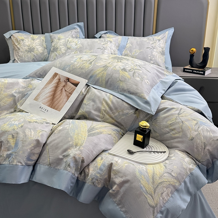 91家纺网 家纺一手货源 找家纺 乐蔻家纺 2026新款宽边数码精梳长绒棉纯棉四件套 柯利福  灰