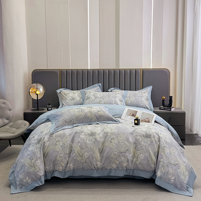 91家纺网 家纺一手货源 找家纺 乐蔻家纺 2026新款宽边数码精梳长绒棉纯棉四件套 柯利福  灰