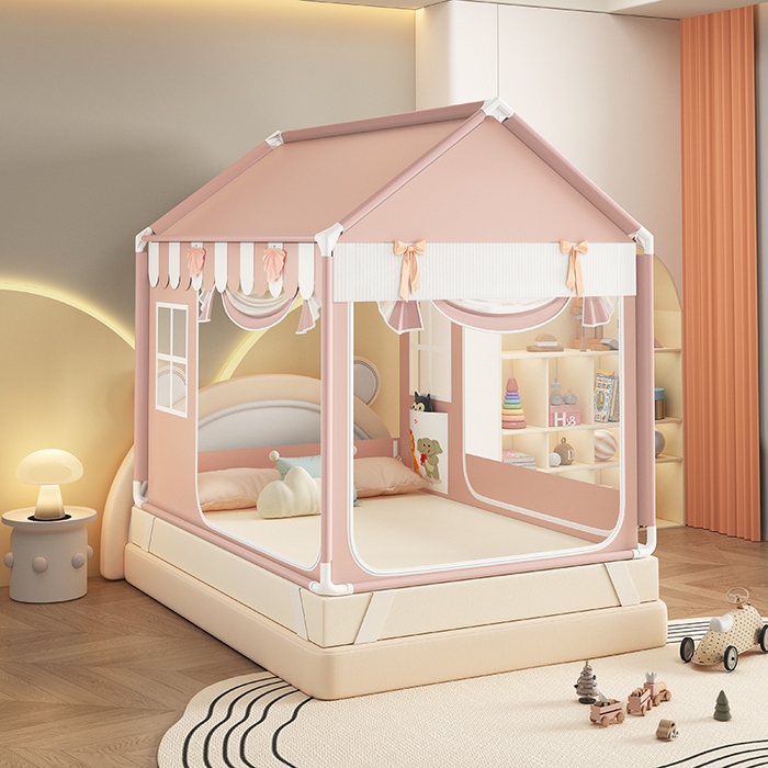 91家纺网 家纺一手货源 找家纺 （总）富莱星蚊帐 2026新款外穿杆小房子款式蚊帐 双丝加厚加密帐纱