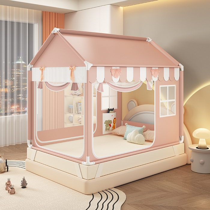 91家纺网 家纺一手货源 找家纺 （总）富莱星蚊帐 2026新款外穿杆小房子款式蚊帐 双丝加厚加密帐纱