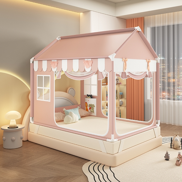 91家纺网 家纺一手货源 找家纺 富莱星蚊帐 2026新款外穿杆小房子款式蚊帐 双丝加厚加密帐纱 小房子-英伦城堡