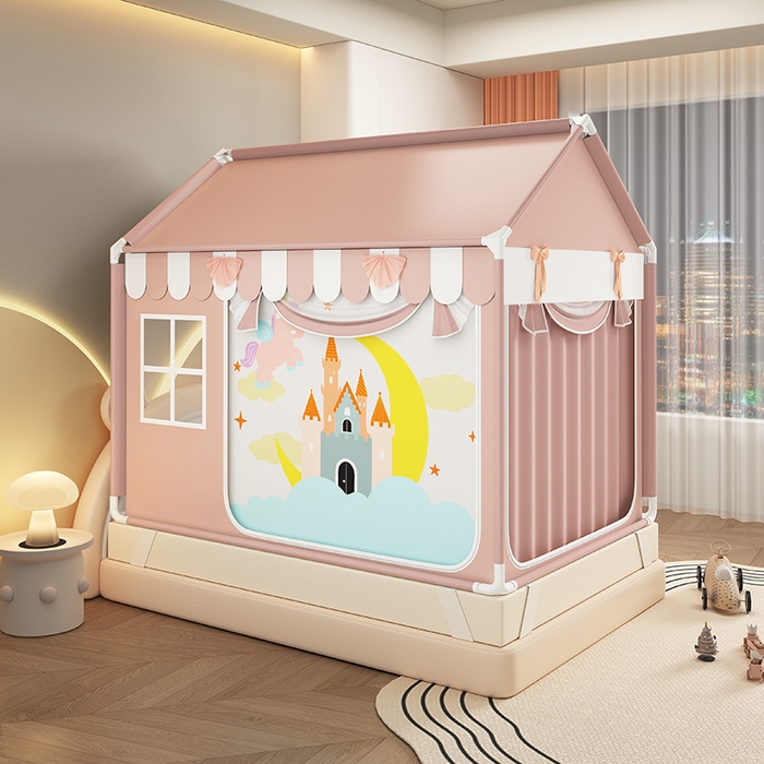 91家纺网 家纺一手货源 找家纺 富莱星蚊帐 2026新款外穿杆小房子款式蚊帐 双丝加厚加密帐纱 小房子-英伦城堡