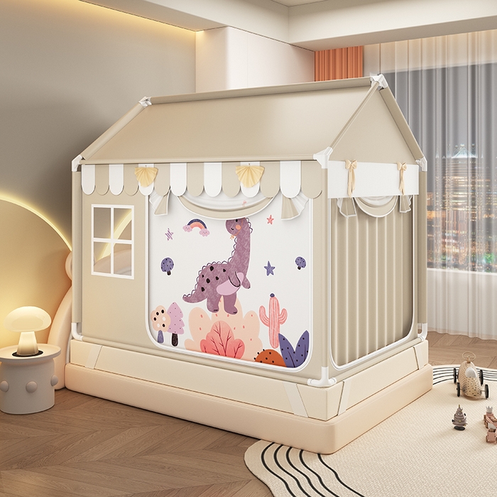 91家纺网 家纺一手货源 找家纺 富莱星蚊帐 2026新款外穿杆小房子款式蚊帐 双丝加厚加密帐纱 小房子-恐龙乐园