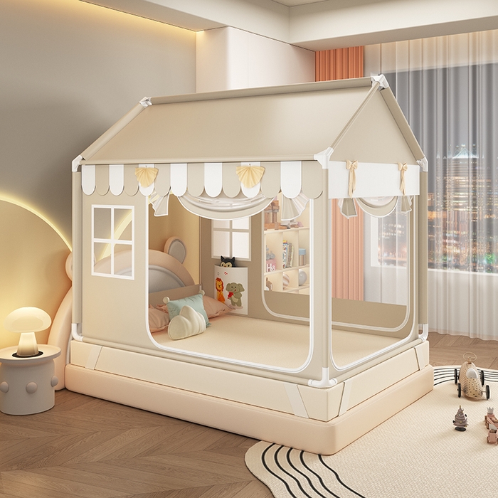 91家纺网 家纺一手货源 找家纺 富莱星蚊帐 2026新款外穿杆小房子款式蚊帐 双丝加厚加密帐纱 小房子-恐龙乐园