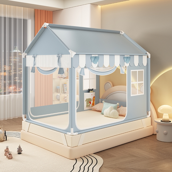 91家纺网 家纺一手货源 找家纺 富莱星蚊帐 2026新款外穿杆小房子款式蚊帐 双丝加厚加密帐纱 小房子-恰恰狗