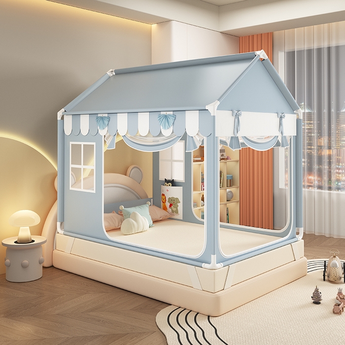 91家纺网 家纺一手货源 找家纺 富莱星蚊帐 2026新款外穿杆小房子款式蚊帐 双丝加厚加密帐纱 小房子-恰恰狗