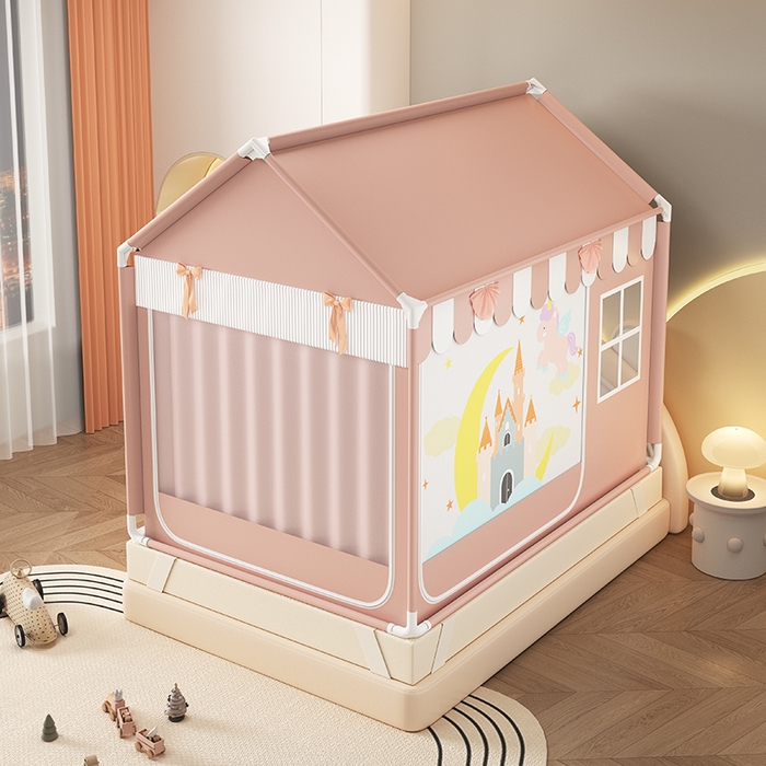 91家纺网 家纺一手货源 找家纺 富莱星蚊帐 2026新款外穿杆小房子款式蚊帐 双丝加厚加密帐纱 小房子-英伦城堡