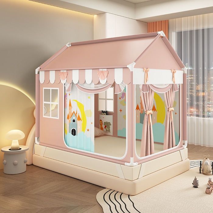 91家纺网 家纺一手货源 找家纺 富莱星蚊帐 2026新款外穿杆小房子款式蚊帐 双丝加厚加密帐纱 小房子-英伦城堡