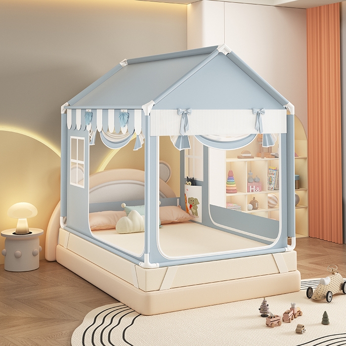 91家纺网 家纺一手货源 找家纺 富莱星蚊帐 2026新款外穿杆小房子款式蚊帐 双丝加厚加密帐纱 小房子-恰恰狗