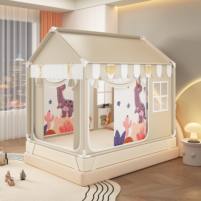 91家纺网 家纺一手货源 找家纺 富莱星蚊帐 2026新款外穿杆小房子款式蚊帐 双丝加厚加密帐纱 小房子-恐龙乐园