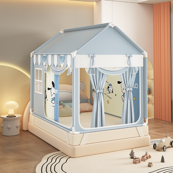 91家纺网 家纺一手货源 找家纺 富莱星蚊帐 2026新款外穿杆小房子款式蚊帐 双丝加厚加密帐纱 小房子-恰恰狗