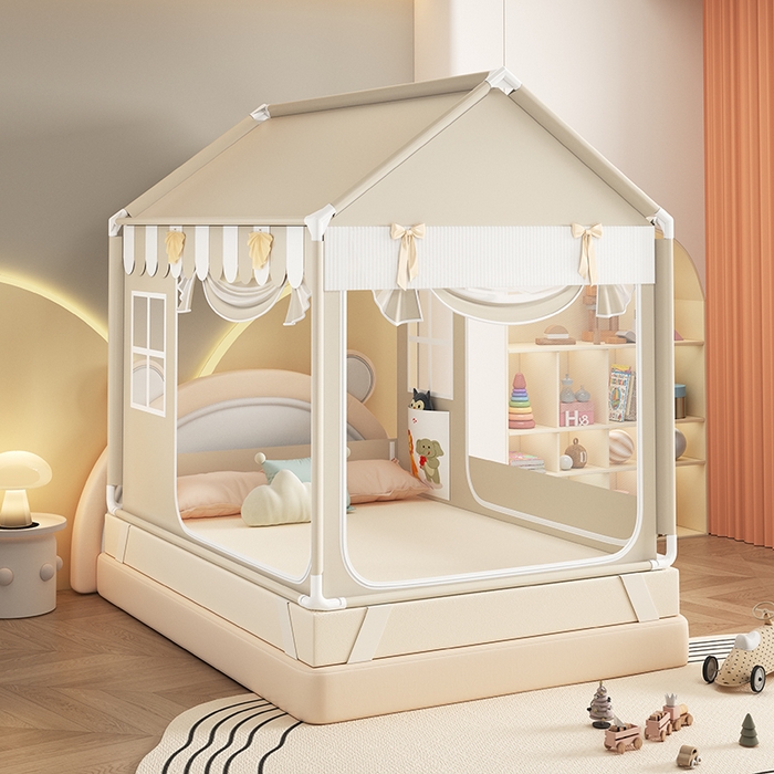 91家纺网 家纺一手货源 找家纺 富莱星蚊帐 2026新款外穿杆小房子款式蚊帐 双丝加厚加密帐纱 小房子-恐龙乐园