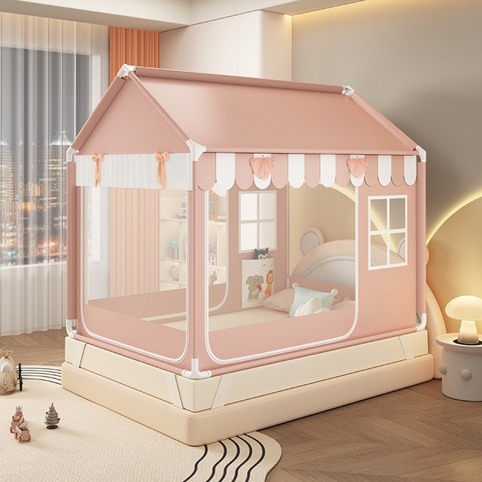 91家纺网 家纺一手货源 找家纺 富莱星蚊帐 2026新款外穿杆小房子款式蚊帐 双丝加厚加密帐纱 小房子-英伦城堡