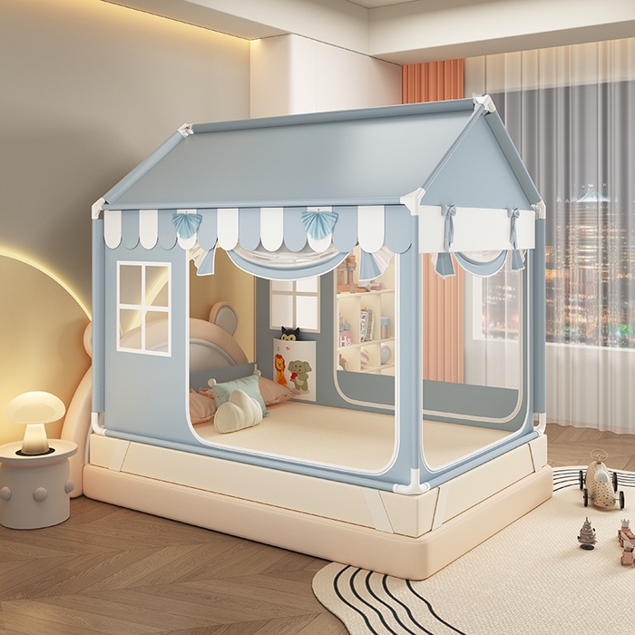 91家纺网 家纺一手货源 找家纺 富莱星蚊帐 2026新款外穿杆小房子款式蚊帐 双丝加厚加密帐纱 小房子-恰恰狗