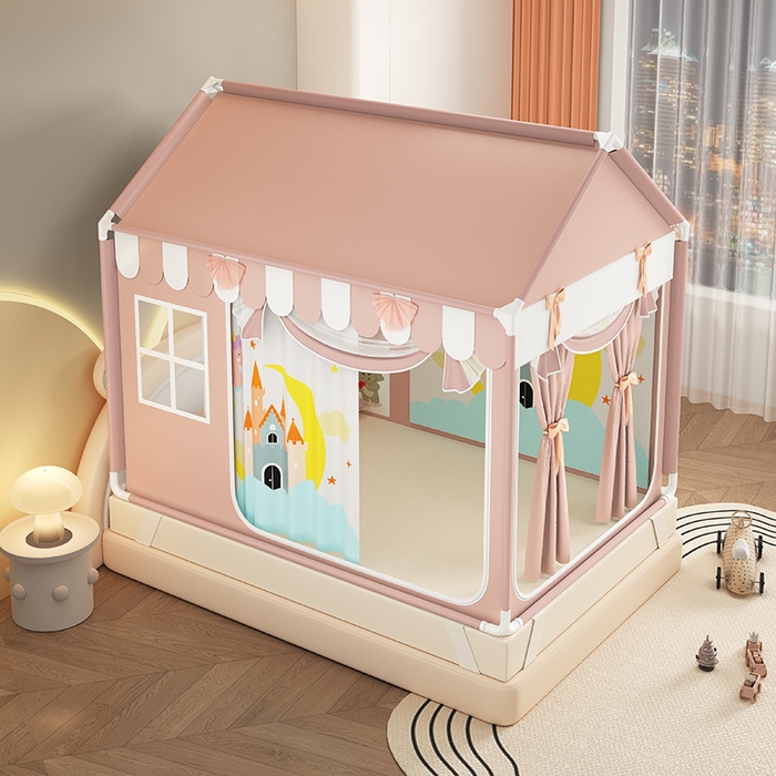 91家纺网 家纺一手货源 找家纺 富莱星蚊帐 2026新款外穿杆小房子款式蚊帐 双丝加厚加密帐纱 小房子-英伦城堡