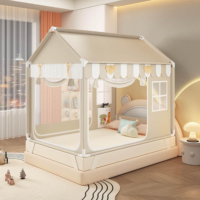 91家纺网 家纺一手货源 找家纺 富莱星蚊帐 2026新款外穿杆小房子款式蚊帐 双丝加厚加密帐纱 小房子-恐龙乐园