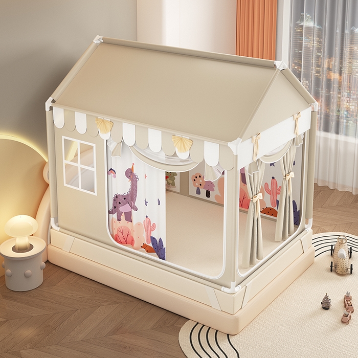 91家纺网 家纺一手货源 找家纺 富莱星蚊帐 2026新款外穿杆小房子款式蚊帐 双丝加厚加密帐纱 小房子-恐龙乐园