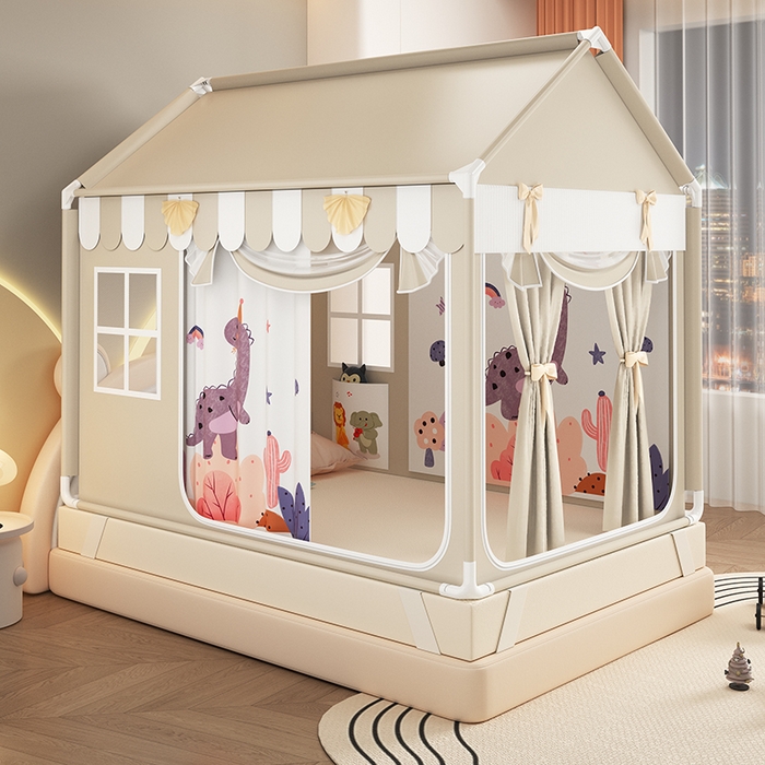 91家纺网 家纺一手货源 找家纺 富莱星蚊帐 2026新款外穿杆小房子款式蚊帐 双丝加厚加密帐纱 小房子-恐龙乐园