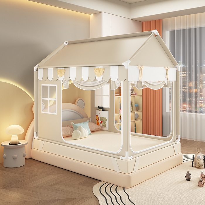 91家纺网 家纺一手货源 找家纺 富莱星蚊帐 2026新款外穿杆小房子款式蚊帐 双丝加厚加密帐纱 小房子-恐龙乐园