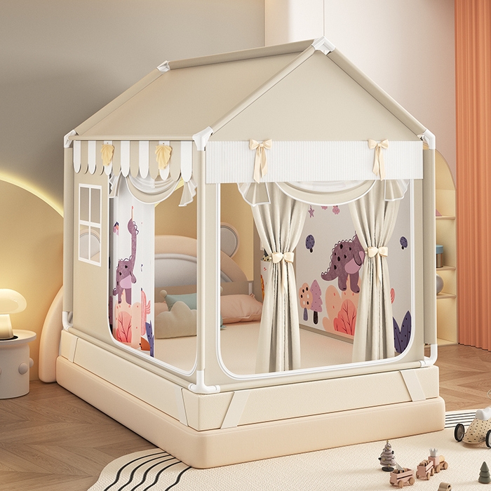 91家纺网 家纺一手货源 找家纺 富莱星蚊帐 2026新款外穿杆小房子款式蚊帐 双丝加厚加密帐纱 小房子-恐龙乐园