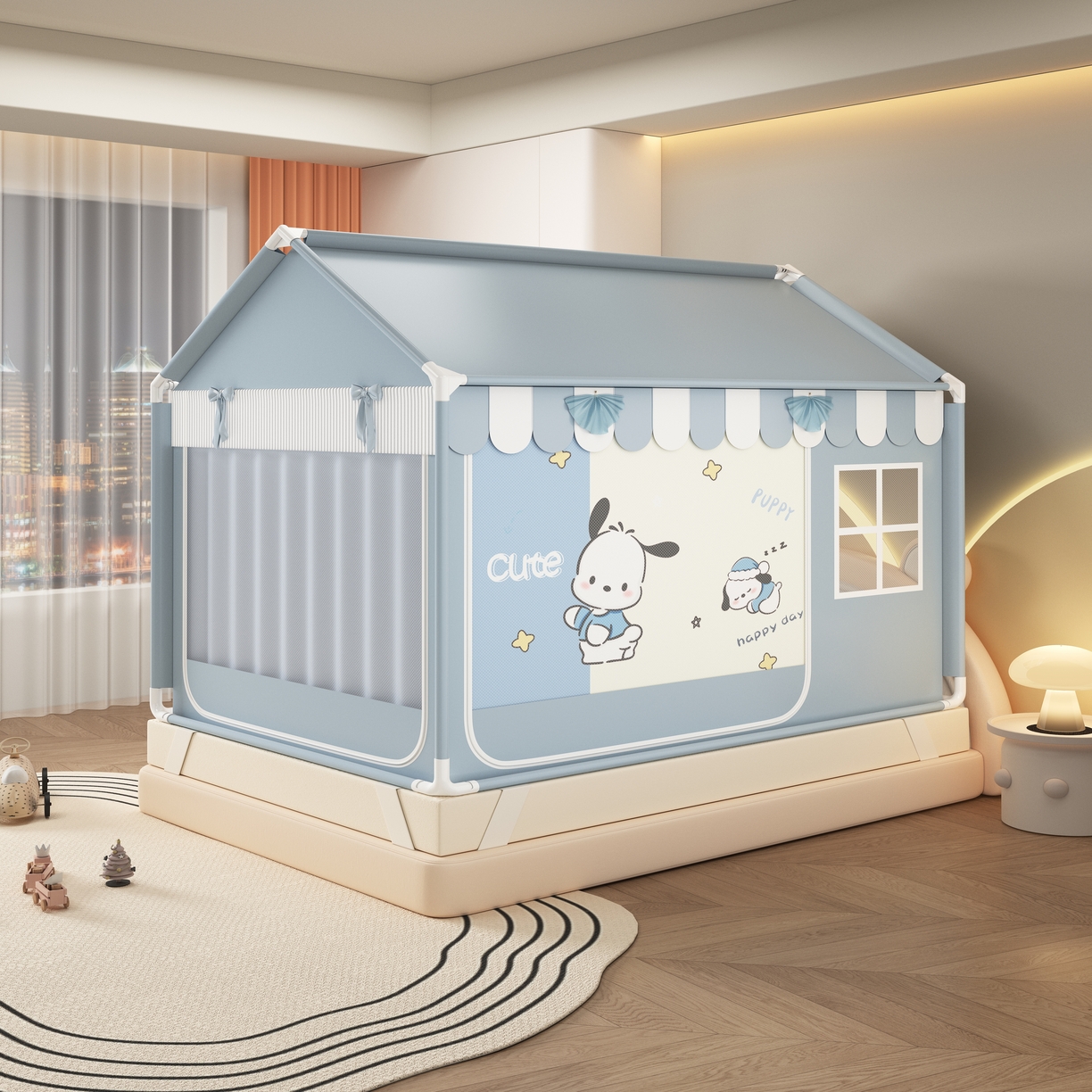 91家纺网 家纺一手货源 找家纺 （总）富莱星蚊帐 2026新款外穿杆小房子款式蚊帐 双丝加厚加密帐纱