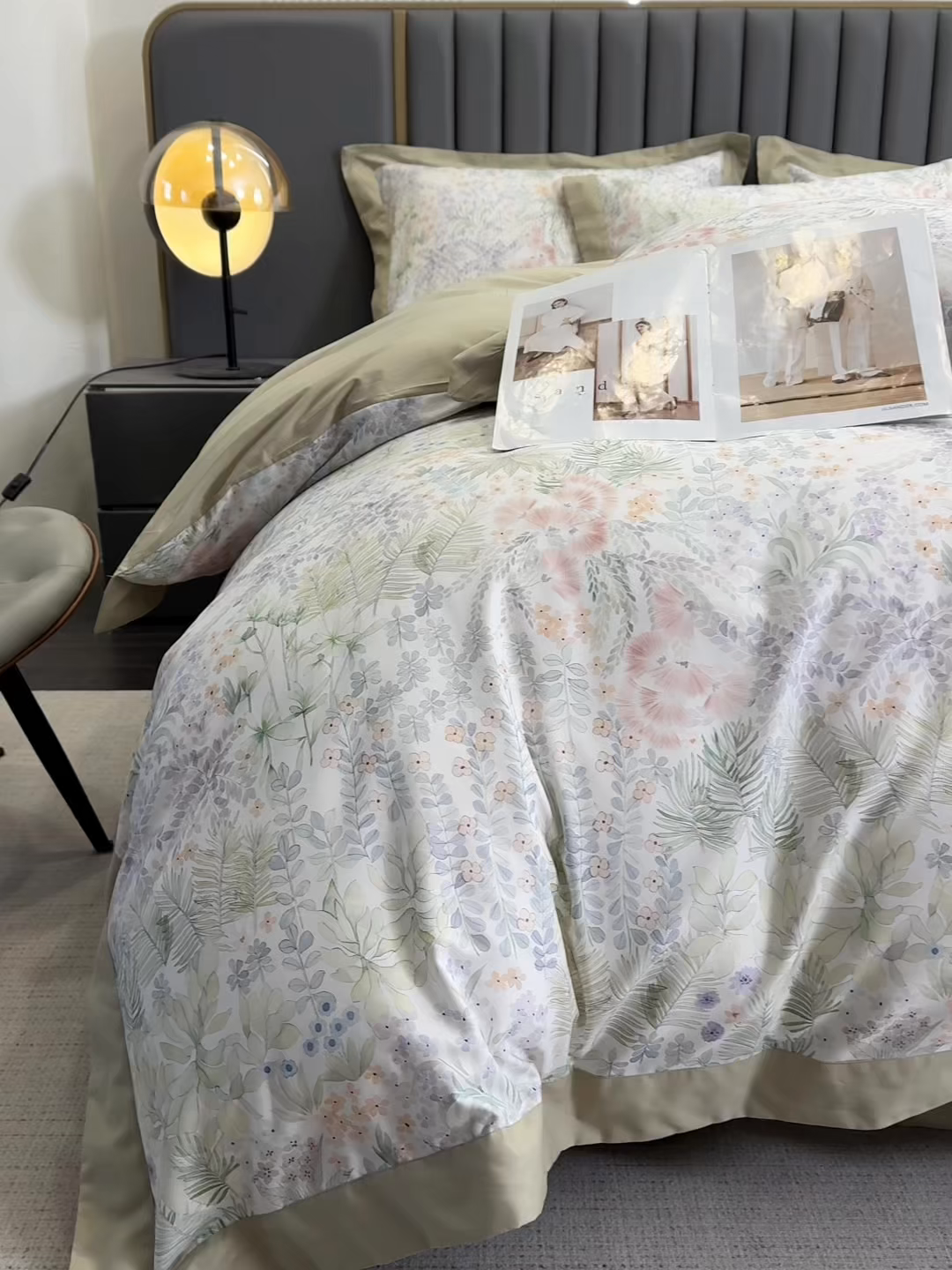 91家纺网 家纺一手货源 找家纺 乐蔻家纺 2026新款宽边数码精梳长绒棉纯棉四件套 绮花瑶  绿