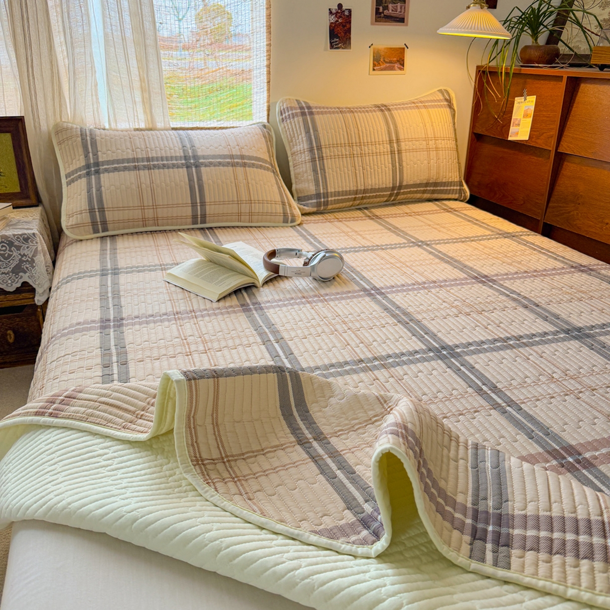 91家纺网 家纺一手货源 找家纺 （总）默忆 2026新款A类小清新四季可用学生宿舍床单  单件全棉炕盖床盖炕毯三件套