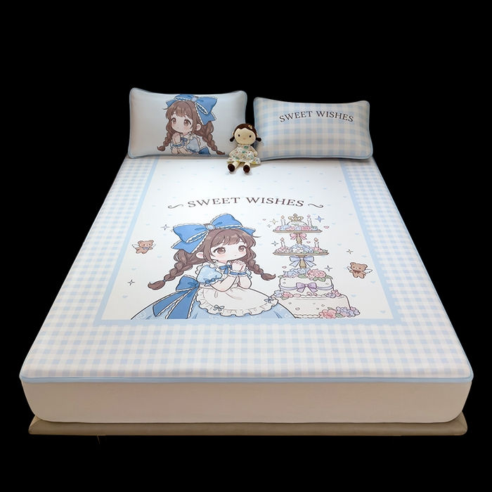 91家纺网 家纺一手货源 找家纺 丝羽坊 2026新款ins设计师原创大版小清新卡通冰皮复合软凉席  甜梦公主-平铺款